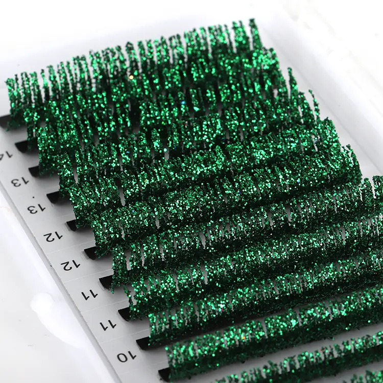 Green glitter eyelash extensions